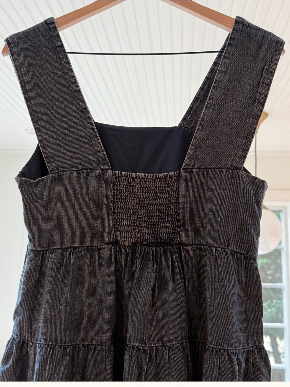 Anthropologie Denim Tiered Maxi Dress Blue Size M Smocked Back - Picture 7 of 8